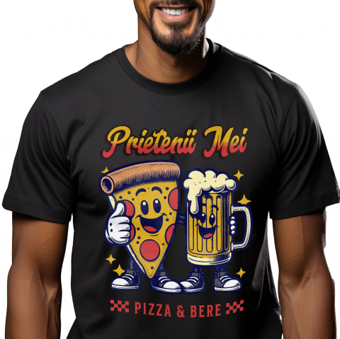 PRIETENI - Tricou Femei, Barbati, Copii, Fata, Baiat, Unisex Personalizat "Felie De Pizza și Halba Bere - Cei Mai Buni Prieteni, Dragoste și Iubire"