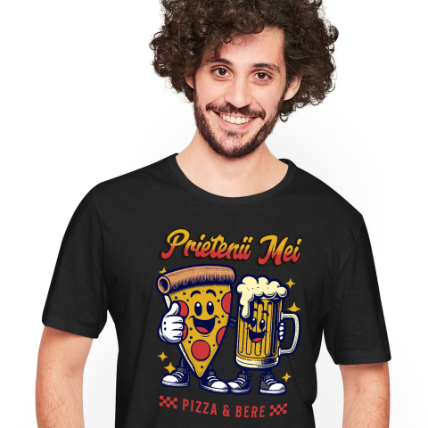 Prieteni - Tricou Femei, Barbati, Copii, Fata, Baiat, Unisex Personalizat "Felie De Pizza și Halba Bere - Cei Mai Buni Prieteni, Dragoste și Iubire"