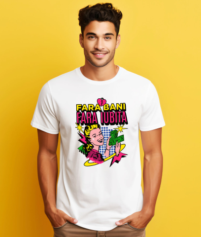 Tricou Femei, Barbati, Copii, Fata, Baiat, Unisex Personalizat Femeie Retro Numărând Bancnote Bani – „Fără Bani Fără Iubită” – Cadou Personalizat pentru Familie, Tati, Copii, Prieteni [1]