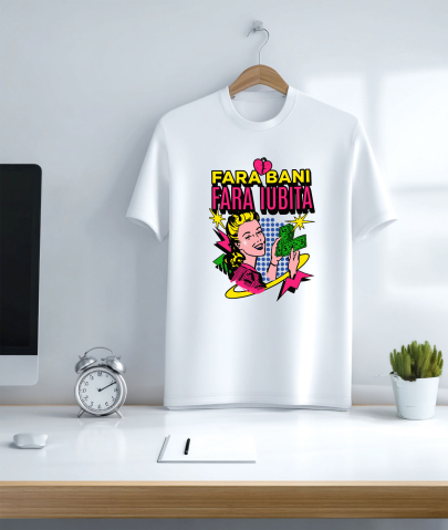 Tricou Femei, Barbati, Copii, Fata, Baiat, Unisex Personalizat Femeie Retro Numărând Bancnote Bani – „Fără Bani Fără Iubită” – Cadou Personalizat pentru Familie, Tati, Copii, Prieteni [2]