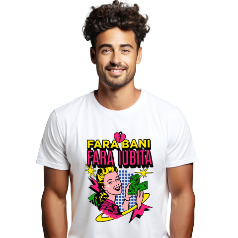 Tricou Femei, Barbati, Copii, Fata, Baiat, Unisex Personalizat Femeie Retro Numărând Bancnote Bani – „Fără Bani Fără Iubită” – Cadou Personalizat pentru Familie, Tati, Copii, Prieteni