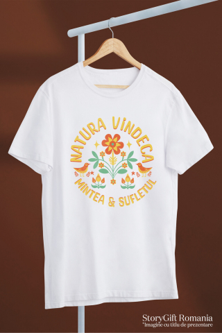 Tricou Femei, Barbati, Copii, Fata, Baiat, Unisex Personalizat Flori Colorate și Păsări cu Text „Natura Vindecă Mintea și Sufletul” | Cadouri Personalizate pentru Femei, Familie și Prieteni [2]