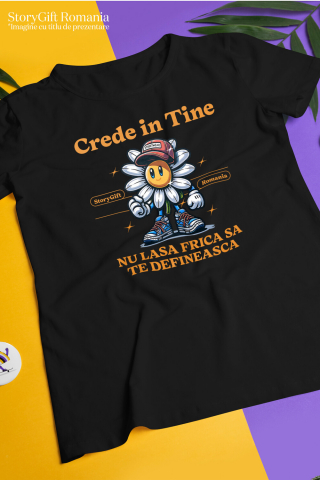Tricou Femei, Barbati, Copii, Fata, Baiat, Unisex Personalizat Floare Veselă cu Sapcă și Text „Crede în Tine” | Cadouri Personalizate pentru Femei, Copii și Familie [2]