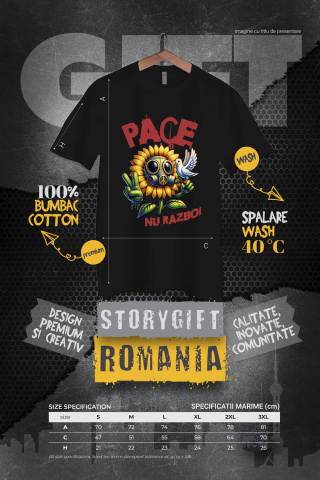 Tricou Femei, Barbati, Copii, Fata, Baiat, Unisex Personalizat Floarea Soarelui cu Masca Toxică și Porumbel Alb | Mesaj „Pace, Nu Război” | Cadouri Personalizate pentru Femei, Familie și Prieteni [3]