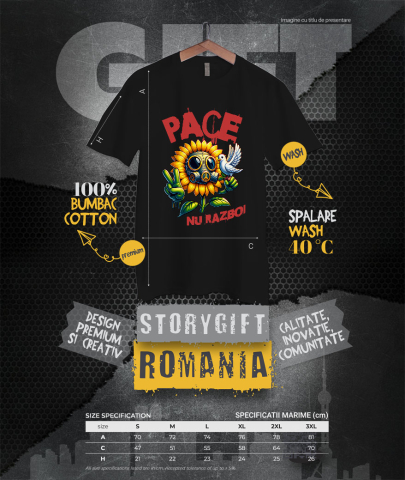 Tricou Femei, Barbati, Copii, Fata, Baiat, Unisex Personalizat Floarea Soarelui cu Masca Toxică și Porumbel Alb | Mesaj „Pace, Nu Război” | Cadouri Personalizate pentru Femei, Familie și Prieteni [3]