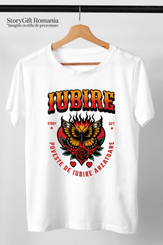 Tricou Femei, Barbati, Copii, Fata, Baiat, Unisex Personalizat Fluture Colorat în Flăcări și Floare Roșie - Poveste de Iubire Arzătoare pentru Cadouri Personalizate [2]