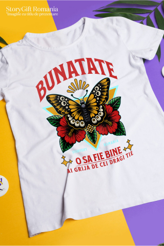 Tricou Femei, Barbati, Copii, Fata, Baiat, Unisex Personalizat Fluture Colorat și Flori Colorate - Mesaj de Bunătate pentru Cadouri Personalizate [2]