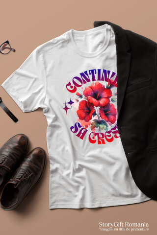 Tricou Femei, Barbati, Copii, Fata, Baiat, Unisex Personalizat Flori Mac Roșu cu Mesaj Motivational „Continuă Să Crești” | Cadou Personalizat Inspirational [2]