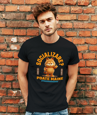 Tricou Barbati cu Garfield  , Degetul Mijlociu, Socializare? Poate maine, Anti-social  100% Bumbac, Negru, L [1]