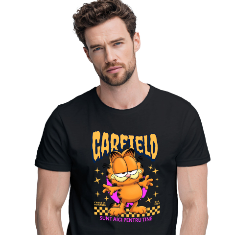 Desene Animate - Tricou Barbati cu Garfield Poveste Electrizanta Disney  100% Bumbac, Negru, L