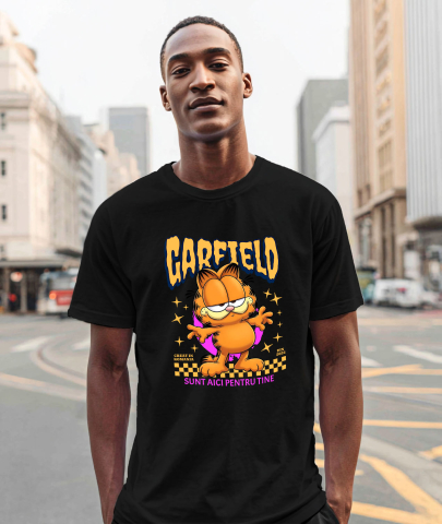 Tricou Barbati cu Garfield Poveste Electrizanta Disney  100% Bumbac, Negru, L [1]