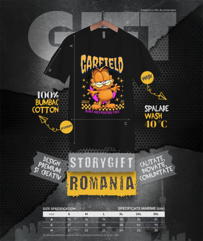 Tricou Barbati cu Garfield Poveste Electrizanta Disney  100% Bumbac, Negru, L [3]