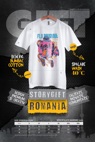 Tricou Barbati Cu Gogoasa AmeriTricou Barbati CU Glazura Roz, Limba Scoasa, Text In Engleza Fly Doughnut, Ilustratie, Unica, Creativitate,  cu imprimeu pe Fata, 100% Bumbac,  Alb, M [3]