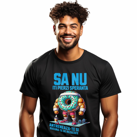 SPORT - Tricou Femei, Barbati, Copii, Fata, Baiat, Unisex Personalizat Gogoasă Glazurată Colorată cu Mușchi la Sală – Putere și Motivație pentru Fitness