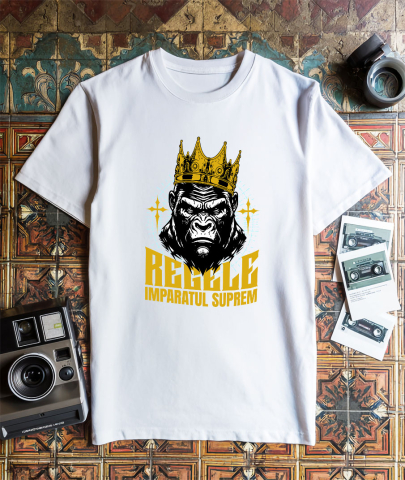Tricou Femei, Barbati, Copii, Fata, Baiat, Unisex Personalizat Tricou Personalizat Gorila Regală cu Coroană de Aur – Regele Imperiul Suprem | Cadou Motivational [2]