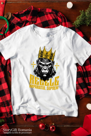 Tricou Femei, Barbati, Copii, Fata, Baiat, Unisex Personalizat Tricou Personalizat Gorila Regală cu Coroană de Aur – Regele Imperiul Suprem | Cadou Motivational [2]