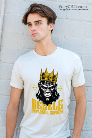 Tricou Femei, Barbati, Copii, Fata, Baiat, Unisex Personalizat Tricou Personalizat Gorila Regală cu Coroană de Aur – Regele Imperiul Suprem | Cadou Motivational [1]