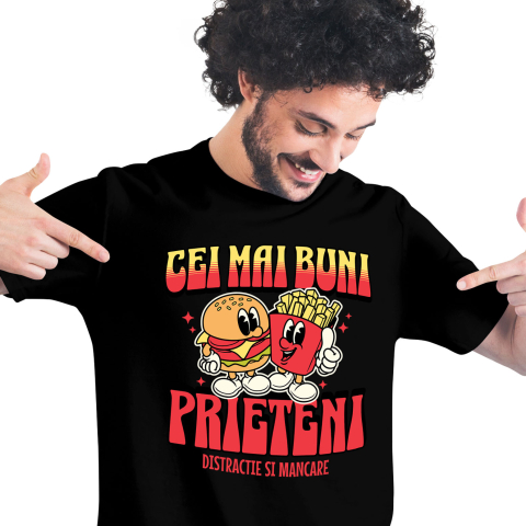 Prieteni - Tricou Femei, Barbati, Copii, Fata, Baiat, Unisex Personalizat Cadouri personalizate pentru prieteni și familie - hamburger și cartofi prăjiți cu mesaj de prietenie