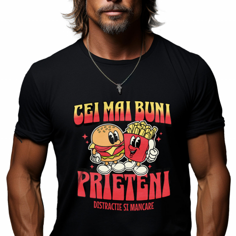 PRIETENI - Tricou Femei, Barbati, Copii, Fata, Baiat, Unisex Personalizat Cadouri personalizate pentru prieteni și familie - hamburger și cartofi prăjiți cu mesaj de prietenie