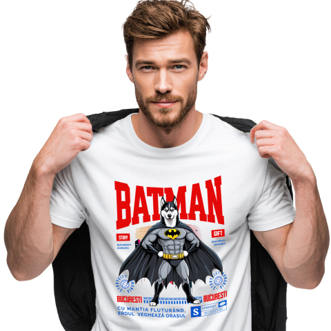 SuperEroi si Personaje TV - Tricou Femei, Barbati, Copii, Fata, Baiat, Unisex Personalizat Husky Siberian În Costum de Batman – Câine Supererou pentru Copii și Iubitorii de Animale