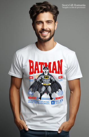 Tricou Femei, Barbati, Copii, Fata, Baiat, Unisex Personalizat Husky Siberian În Costum de Batman – Câine Supererou pentru Copii și Iubitorii de Animale [1]