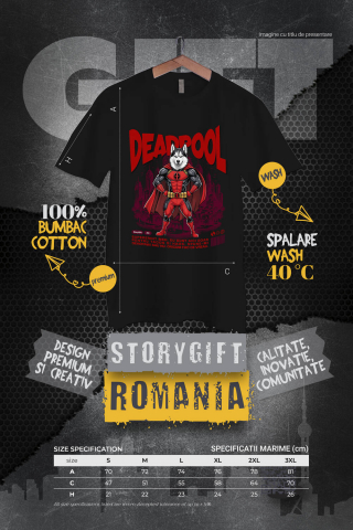 Tricou Femei, Barbati, Copii, Fata, Baiat, Unisex Personalizat Husky Siberian în Costum Deadpool - Cadou Personalizat pentru Copii și Familie [3]