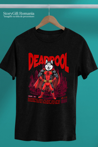 Tricou Femei, Barbati, Copii, Fata, Baiat, Unisex Personalizat Husky Siberian în Costum Deadpool - Cadou Personalizat pentru Copii și Familie [2]