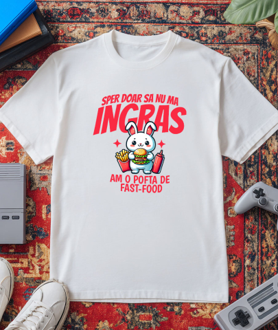 Tricou Femei, Barbati, Copii, Fata, Baiat, Unisex Personalizat Iepure alb cu burger și cartofi prăjiți | Cadou personalizat și haios pentru familie și prieteni [2]