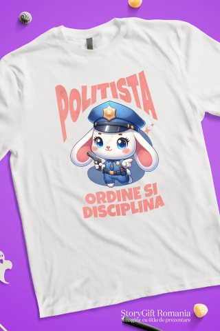 Tricou Femei, Barbati, Copii, Fata, Baiat, Unisex Personalizat Iepure Polițist – Design Amuzant pentru Produse Personalizate și Cadouri [2]