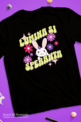 Tricou Femei, Barbati, Copii, Fata, Baiat, Unisex Personalizat "Iepure cu Floare și Urechi Lungi – Lumina și Speranța Sărbătorilor Pascale pentru Copii" [2]