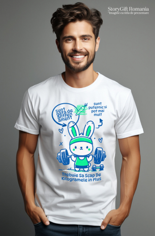 Tricou Femei, Barbati, Copii, Fata, Baiat, Unisex Personalizat Iepure Haios La Sală – Ridicat Bară Greutăți Motivational Puternic pentru Fitness [1]