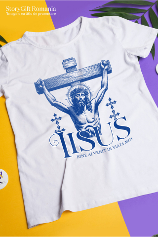 Tricou Femei, Barbati, Copii, Fata, Baiat, Unisex Personalizat "Iisus Hristos - Statuie Religioasă cu Mesajul 'Bine Ai Venit În Viața Mea' | Cadou Spiritual" [2]