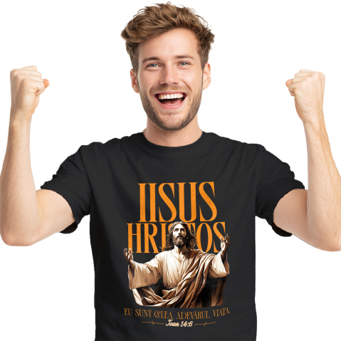 Tricou Femei, Barbati, Copii, Fata, Baiat, Unisex Personalizat "Iisus Hristos - Statuie Religioasă cu Mesajul 'Eu Sunt Calea, Adevărul și Viața' | Cadou Spiritual"