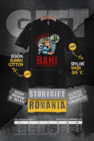 Tricou Femei, Barbati, Copii, Fata, Baiat, Unisex Personalizat Inger cu Coroana și Bancnote – „Cu Gândul la Bani” – Cadou Personalizat pentru Familie, Tati, Copii, Prieteni [3]