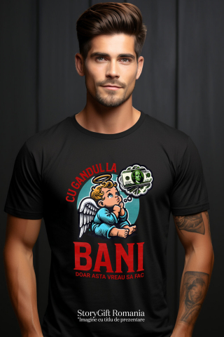Tricou Femei, Barbati, Copii, Fata, Baiat, Unisex Personalizat Inger cu Coroana și Bancnote – „Cu Gândul la Bani” – Cadou Personalizat pentru Familie, Tati, Copii, Prieteni [1]