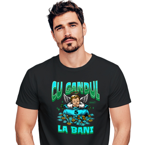 Tricou Femei, Barbati, Copii, Fata, Baiat, Unisex Personalizat Inger Copil cu Aripi și Sac de Bani – Cadou Simbolic Financiar pentru Familie, Tati, Copii, Abundență și Succes