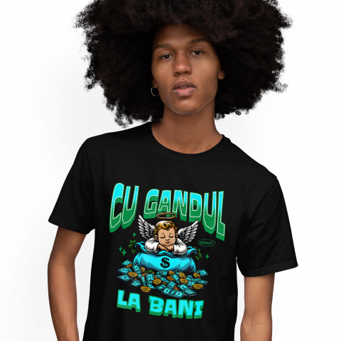 Tricou Femei, Barbati, Copii, Fata, Baiat, Unisex Personalizat Inger Copil cu Aripi și Sac de Bani – Cadou Simbolic Financiar pentru Familie, Tati, Copii, Abundență și Succes