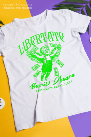 Tricou Femei, Barbati, Copii, Fata, Baiat, Unisex Personalizat Înger Copil Zburător cu Bancnote – „Libertate Banii Zboară” – Cadou Personalizat pentru Familie, Tati, Copii, Prieteni [2]