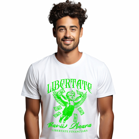 BANI - Tricou Femei, Barbati, Copii, Fata, Baiat, Unisex Personalizat Înger Copil Zburător cu Bancnote – „Libertate Banii Zboară” – Cadou Personalizat pentru Familie, Tati, Copii, Prieteni