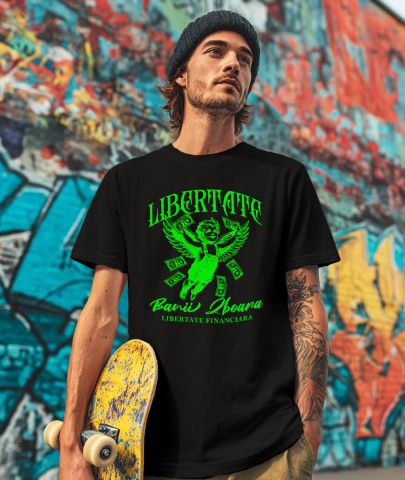 Tricou Femei, Barbati, Copii, Fata, Baiat, Unisex Personalizat Înger Copil Zburător cu Bancnote – „Libertate Banii Zboară” – Cadou Personalizat pentru Familie, Tati, Copii, Prieteni [1]