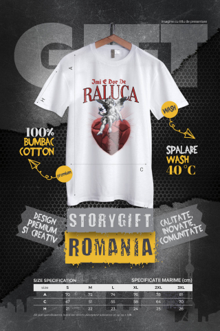 Tricou Femei, Barbati, Copii, Fata, Baiat, Unisex Personalizat „Înger Cu Aripi Și Flori pe Inima DE Piatra - Cadou Personalizat „Îmi e Dor de Raluca” pentru Familie, Copii și Prieteni” [3]