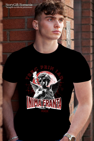 Tricou Femei, Barbati, Copii, Fata, Baiat, Unisex Personalizat „Înger cu Trabuc și Arma - Cadou Personalizat „Trec prin Iad, Inima Franta” pentru Familie, Copii și Prieteni de Valentine’s Day” [1]