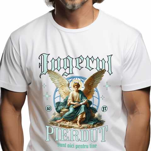 INGERI - Tricou Femei, Barbati, Copii, Fata, Baiat, Unisex Personalizat Înger Stil Ortodox cu Text „Îngerul Pierdut, Sunt Aici Pentru Tine” - Cadou Personalizat Spiritual pentru Familie și Prieteni