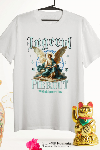 Tricou Femei, Barbati, Copii, Fata, Baiat, Unisex Personalizat Înger Stil Ortodox cu Text „Îngerul Pierdut, Sunt Aici Pentru Tine” - Cadou Personalizat Spiritual pentru Familie și Prieteni [2]