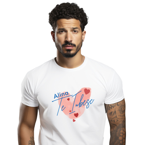 Valentine's Day - Tricou Femei, Barbati, Copii, Fata, Baiat, Unisex Personalizat Inima Stil Amprentă cu Mesaj „Alina, Te Iubesc” – Cadou Personalizat de Valentine's Day