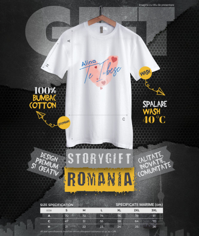 Tricou Femei, Barbati, Copii, Fata, Baiat, Unisex Personalizat Inima Stil Amprentă cu Mesaj „Alina, Te Iubesc” – Cadou Personalizat de Valentine's Day [3]