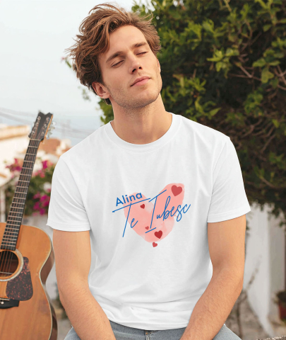 Tricou Femei, Barbati, Copii, Fata, Baiat, Unisex Personalizat Inima Stil Amprentă cu Mesaj „Alina, Te Iubesc” – Cadou Personalizat de Valentine's Day [1]