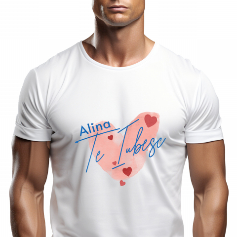 DRAGOSTE - Tricou Femei, Barbati, Copii, Fata, Baiat, Unisex Personalizat Inima Stil Amprentă cu Mesaj „Alina, Te Iubesc” – Cadou Personalizat de Valentine's Day