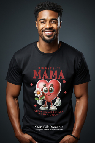 Tricou Femei, Barbati, Copii, Fata, Baiat, Unisex Personalizat "Iubește-ți Mama – Cadouri Personalizate cu Inimă și Floare Roz" [1]