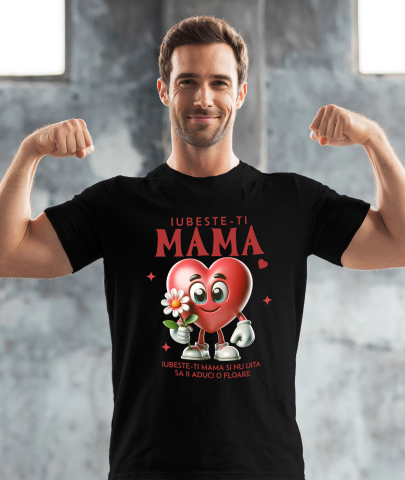 Tricou Femei, Barbati, Copii, Fata, Baiat, Unisex Personalizat "Iubește-ți Mama – Cadouri Personalizate cu Inimă și Floare Roz" [1]